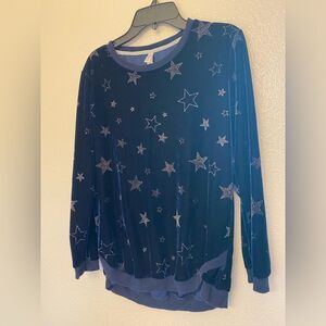 Xhilaration girls navy blue velvet tunic top sweatshirt glitter stars 10/12
